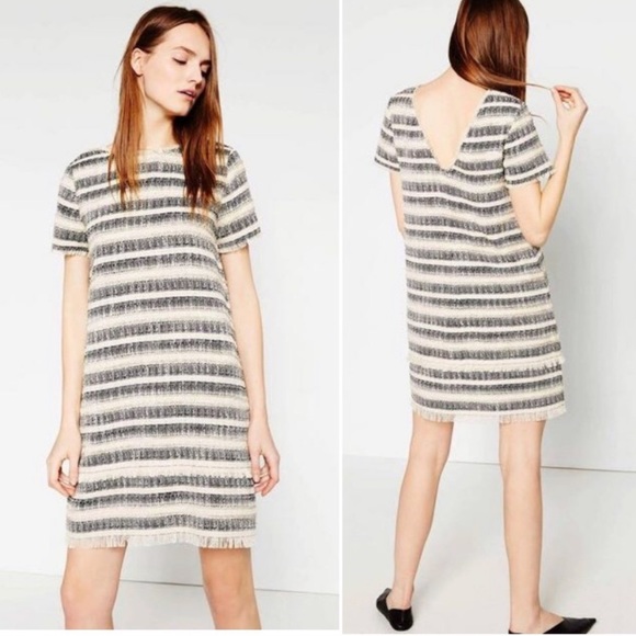 Zara Tweed Fringe Shift Dress. - Picture 2 of 9